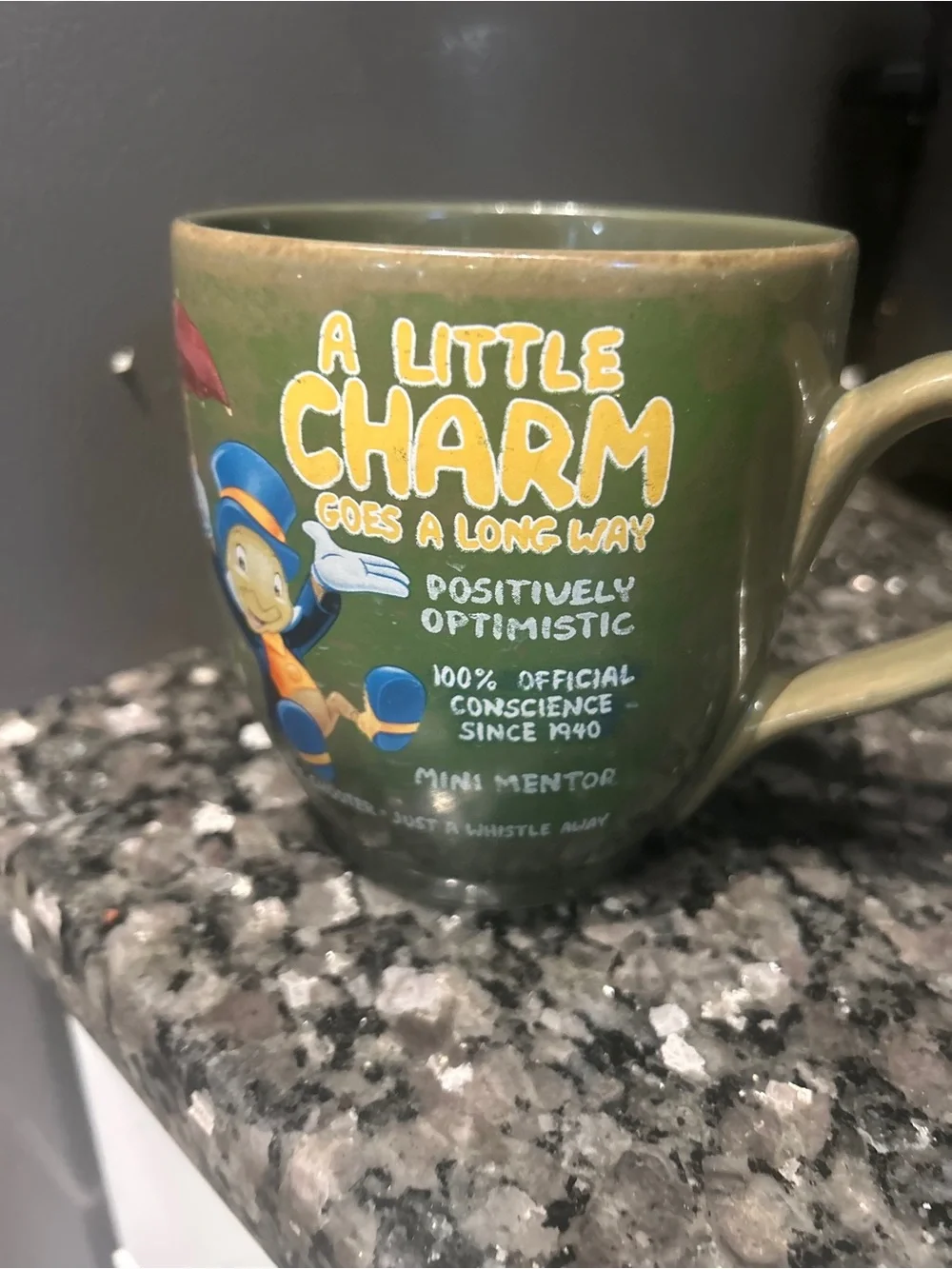 Disney Green 'A Little Charm' Jiminy Cricket Ceramic Mug